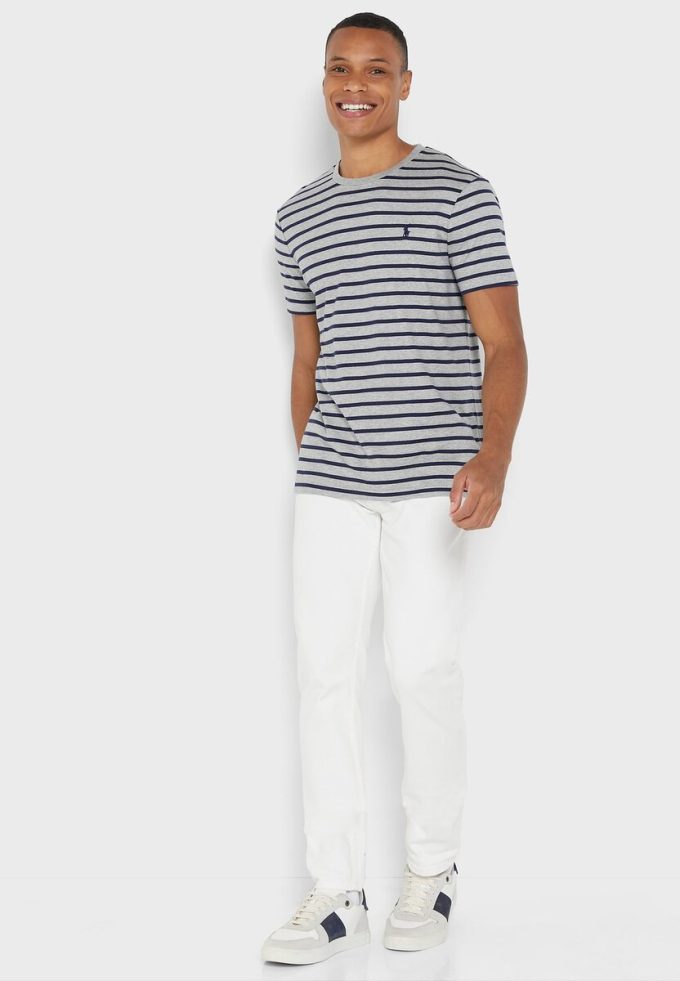 Gri Erkek Ralph Lauren Çizgili Yuvarlak Yaka Tişörtler Gri Erkek Ralph Lauren Çizgili Yuvarlak Yaka Tişörtler
