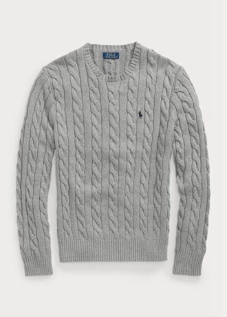 Gri Erkek Ralph Lauren Kablo Örgülü Pamuklu Kazak