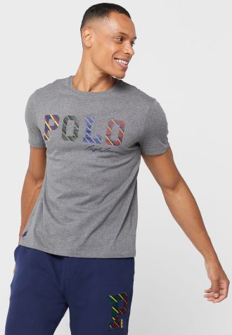 Gri Erkek Ralph Lauren Logolu Yuvarlak Yaka Tişörtler