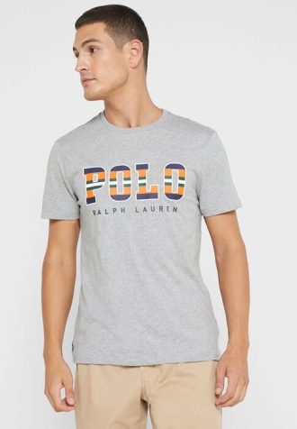 Gri Erkek Ralph Lauren Logolu Yuvarlak Yaka Tişörtler
