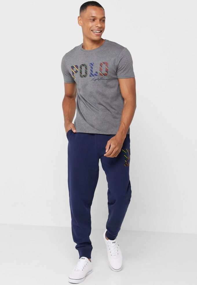 Gri Erkek Ralph Lauren Logolu Yuvarlak Yaka Tişörtler
