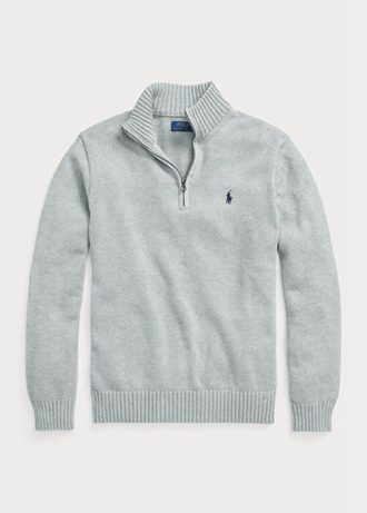 Gri Erkek Ralph Lauren Pamuklu Çeyrek Fermuarlı Kazak