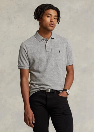 Gri Erkek Ralph Lauren Slim Fit File Polo Tişörtler