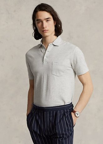 Gri Erkek Ralph Lauren Özel Slim Fit Pamuklu-Keten Polo Tişörtler