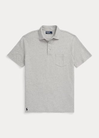 Gri Erkek Ralph Lauren Özel Slim Fit Pamuklu-Keten Polo Tişörtler