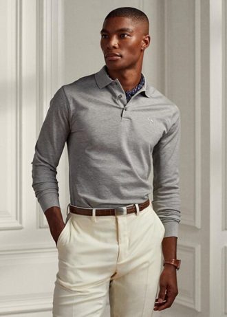 Gri Erkek Ralph Lauren Özel Slim Fit Pike Polo Gömlekleri