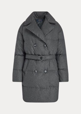 Gri Kadın Ralph Lauren Kapitoneli Çift Sıralı Kaz Tüyü Montlar