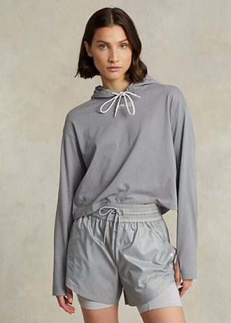 Gri Kadın Ralph Lauren Kısa Pamuklu Jersey Sweatshirt