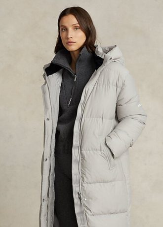 Gri Kadın Ralph Lauren Suya Dayanıklı Kapüşonlu Montlar