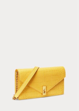 Hardal Rengi Kadın Ralph Lauren Polo ID Timsah Desenli Zincir Cüzdanlar