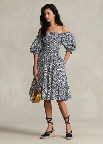 Çiçek Kadın Ralph Lauren Çiçekli Bluz Kollu Pamuklu Elbise