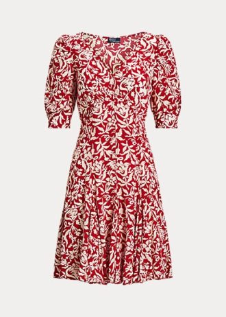 Çiçek Kadın Ralph Lauren Çiçekli Koyun Kolu Godet Krep Elbise