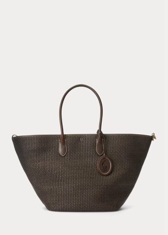 Çikolata Kadın Ralph Lauren Deri Kenarlı Hasır Büyük Bellport Tote Çantalar