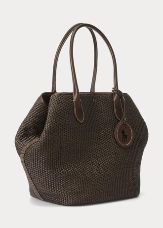 Çikolata Kadın Ralph Lauren Deri Kenarlı Hasır Büyük Bellport Tote Çantalar