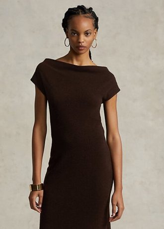 Çikolata Kadın Ralph Lauren Düz Yaka Kaşmir Elbise