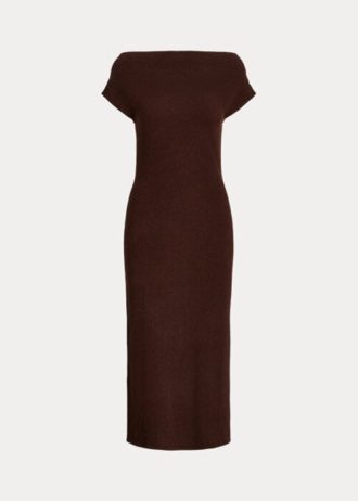 Çikolata Kadın Ralph Lauren Düz Yaka Kaşmir Elbise