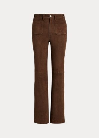 Çikolata Kadın Ralph Lauren Kuzu Derisi Süet Yama Cepli Geniş Paça Pantolon