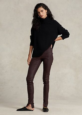 Çikolata Kadın Ralph Lauren Streç Kuzu Derisi Dar Pantolon