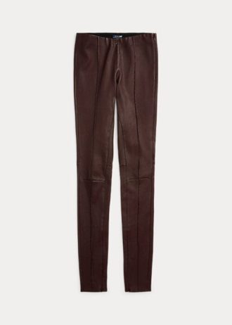 Çikolata Kadın Ralph Lauren Streç Kuzu Derisi Dar Pantolon