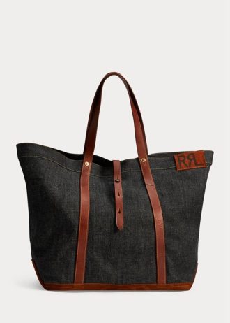 Indigo Kadın Ralph Lauren Deri Kenarlı Kot Tote Çantalar
