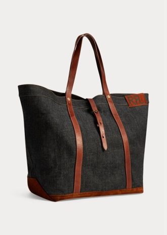 Indigo Kadın Ralph Lauren Deri Kenarlı Kot Tote Çantalar