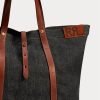 Indigo Kadın Ralph Lauren Deri Kenarlı Kot Tote Çantalar Indigo Kadın Ralph Lauren Deri Kenarlı Kot Tote Çantalar