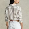 Kahverengi / Beyaz Kadın Ralph Lauren Rahat Kesim Çizgili Keten Gömlekler Kahverengi / Beyaz Kadın Ralph Lauren Rahat Kesim Çizgili Keten Gömlekler