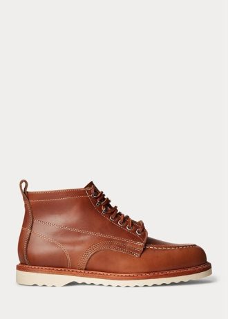 Kahverengi Erkek Ralph Lauren Deri Bağcıklı Botlar