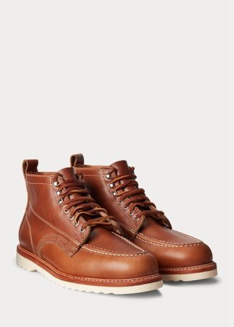 Kahverengi Erkek Ralph Lauren Deri Bağcıklı Botlar