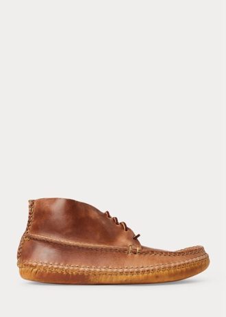 Kahverengi Erkek Ralph Lauren Deri Chukka Tarzı Mokasen Botlar