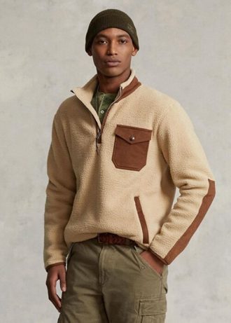 Kahverengi Erkek Ralph Lauren Hibrit Çeyrek Fermuarlı Kazak Sweatshirt