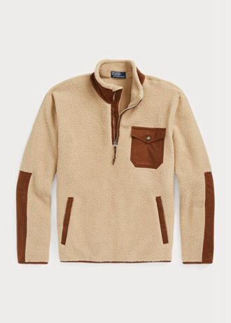 Kahverengi Erkek Ralph Lauren Hibrit Çeyrek Fermuarlı Kazak Sweatshirt