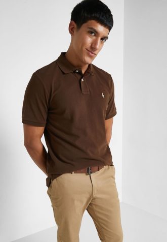 Kahverengi Erkek Ralph Lauren Klasik Kesim Temel Polo Tişörtleri