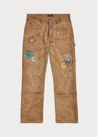 Kahverengi Erkek Ralph Lauren Rahat Kesim Yıpranmış Kanvas Pantolon