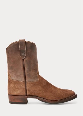 Kahverengi Erkek Ralph Lauren Roughout Süet ve Deri Botlar