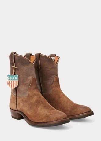 Kahverengi Erkek Ralph Lauren Roughout Süet ve Deri Botlar
