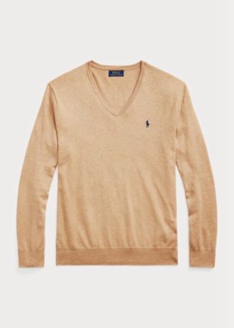 Kahverengi Erkek Ralph Lauren Slim Fit Dokulu Pamuklu Kazak