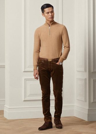 Kahverengi Erkek Ralph Lauren Slim Fit Streç Kadife Kot Pantolon
