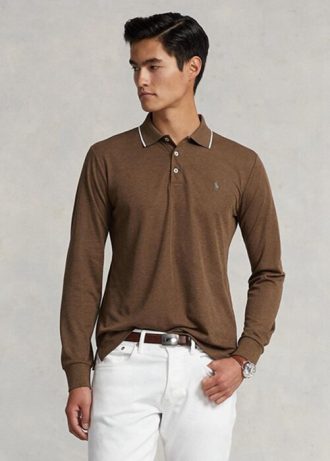 Kahverengi Erkek Ralph Lauren Özel Slim Fit Birdseye Polo Tişörtleri