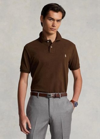 Kahverengi Erkek Ralph Lauren Özel Slim Fit File Polo Tişörtleri
