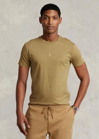 Kahverengi Erkek Ralph Lauren Özel Slim Fit Yuvarlak Yaka Tişörtler