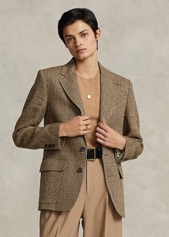 Kahverengi Kadın Ralph Lauren Balıksırtı Keten Karışımlı Blazer Ceketler