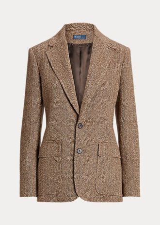 Kahverengi Kadın Ralph Lauren Balıksırtı Keten Karışımlı Blazer Ceketler