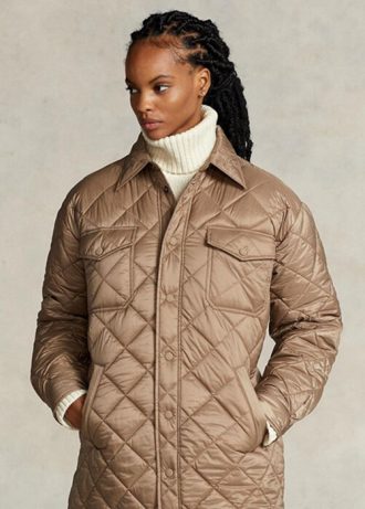 Kahverengi Kadın Ralph Lauren Büyük Boy Su Geçirmez Kapitone Montlar
