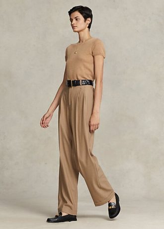 Kahverengi Kadın Ralph Lauren Düz Paça Yün Karışımlı Pantolon