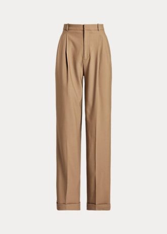 Kahverengi Kadın Ralph Lauren Düz Paça Yün Karışımlı Pantolon