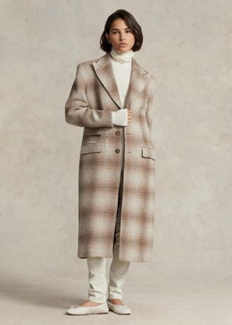 Kahverengi Kadın Ralph Lauren Ekose Yün Karışımlı Montlar
