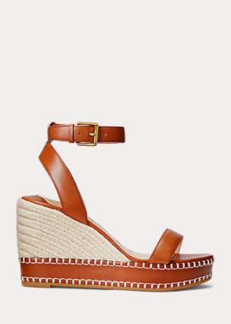 Kahverengi Kadın Ralph Lauren Hilarie Deri Espadril