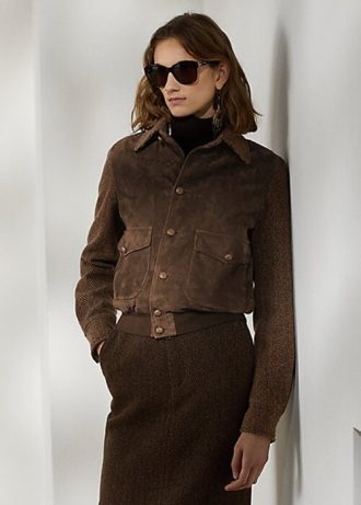 Kahverengi Kadın Ralph Lauren Hugh Kuzu Süet ve Balıksırtı Ceketler Kahverengi Kadın Ralph Lauren Hugh Kuzu Süet ve Balıksırtı Ceketler