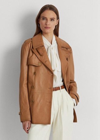 Kahverengi Kadın Ralph Lauren Çift Sıralı Nappa Deri Montlar